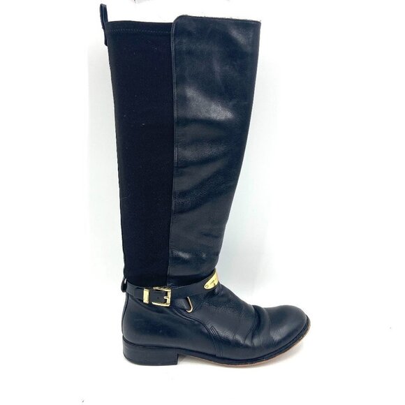MICHAEL KORS Arley Black Leather Upper Stretch Riding Boots Size 7.5 - Picture 1 of 11